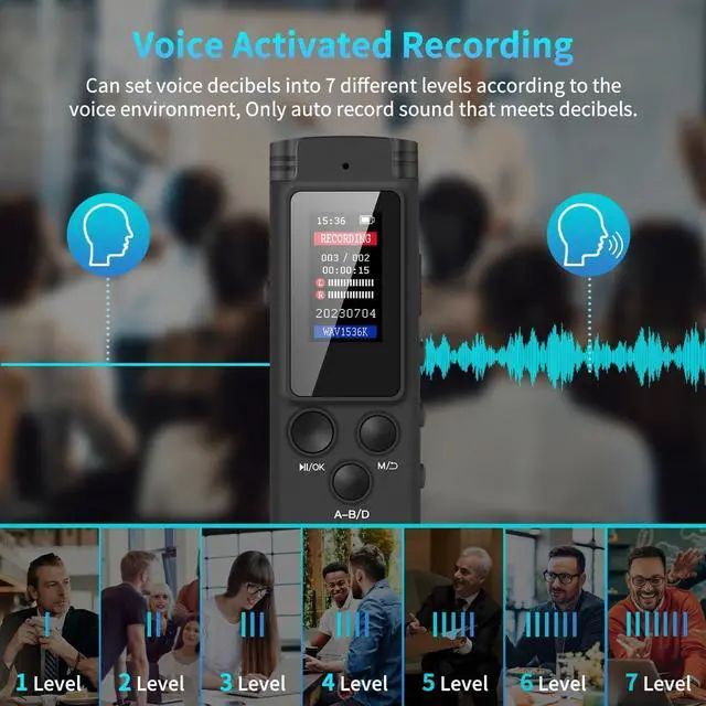 Alt view image 3 of 7 - 64GB Digital Voice Recorder Voice Activated Recorder for Lectures Meetings, Audio Recorder with Playback, Password, Variable Speed, Tape Recorder USB Charge, MP3