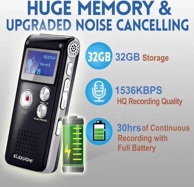 Alt view image 2 of 6 - 32GB Digital Voice Recorder - Voice Activated Recorder with Playback Upgraded Portable Tape Recorder for Lectures, Meetings, Interviews, Audio Recorder Dictaphone USB, MP3, Password