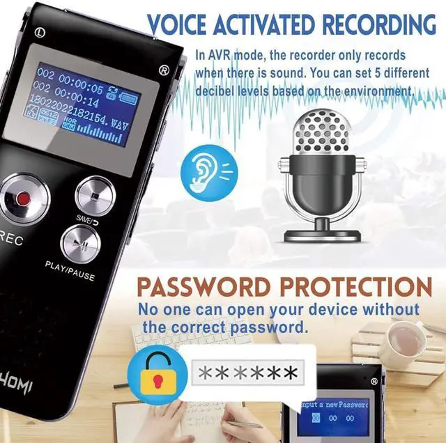 Alt view image 4 of 6 - 32GB Digital Voice Recorder - Voice Activated Recorder with Playback Upgraded Portable Tape Recorder for Lectures, Meetings, Interviews, Audio Recorder Dictaphone USB, MP3, Password