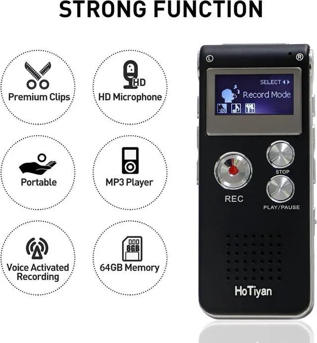 Alt view image 5 of 7 - Digital Voice Recorder Audio Recording - 64GB Audio Recorder with Playback Voice Activated Recorder for Lectures Meetings Interviews Recording Device Tape Recorder with Microphone USB Cable MP3 Player