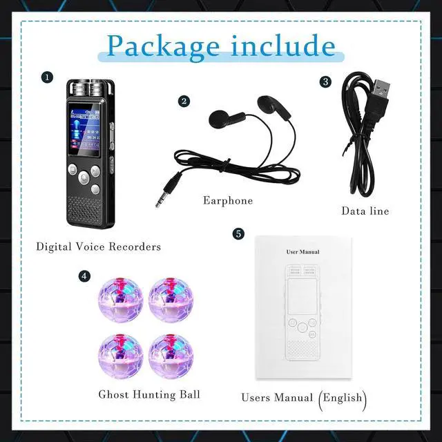 Alt view image 2 of 6 - 5 Pcs Ghost Hunting Kit Includes Digital Voice Recorders with 4 LED Cat Balls Motion Activated Cat Ball Toy Voice Activated Recorder with Playback for Pet Cat Dog Animals (8 GB,Chic Style)