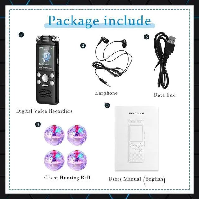 Alt view image 2 of 7 - 5 Pcs 16GB Ghost Hunting Kit Includes Digital Voice Recorders with 4 LED Cat Balls Motion Activated Cat Ball Voice Activated Recorder with Playback for Pet Cat Dog Animals