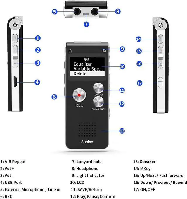 Alt view image 6 of 6 - Digital Voice Recorder 16GB Voice Recorder with Playback for Lectures - USB Rechargeable Dictaphone Upgraded Small Tape Recorder Device