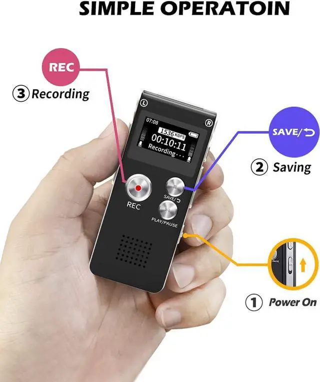 Alt view image 4 of 6 - Digital Voice Recorder 16GB Voice Recorder with Playback for Lectures - USB Rechargeable Dictaphone Upgraded Small Tape Recorder Device