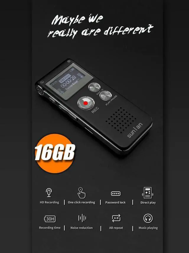 Alt view image 3 of 6 - Digital Voice Recorder 16GB Voice Recorder with Playback for Lectures - USB Rechargeable Dictaphone Upgraded Small Tape Recorder Device