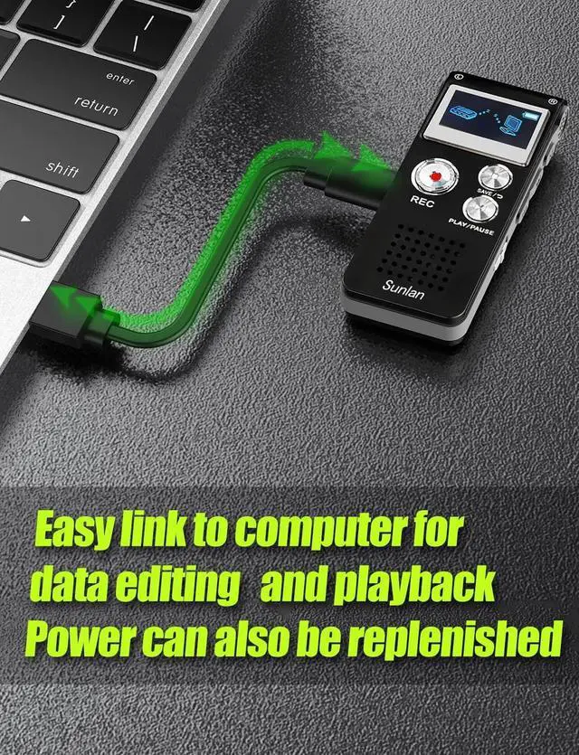 Alt view image 5 of 6 - Digital Voice Recorder 16GB Voice Recorder with Playback for Lectures - USB Rechargeable Dictaphone Upgraded Small Tape Recorder Device