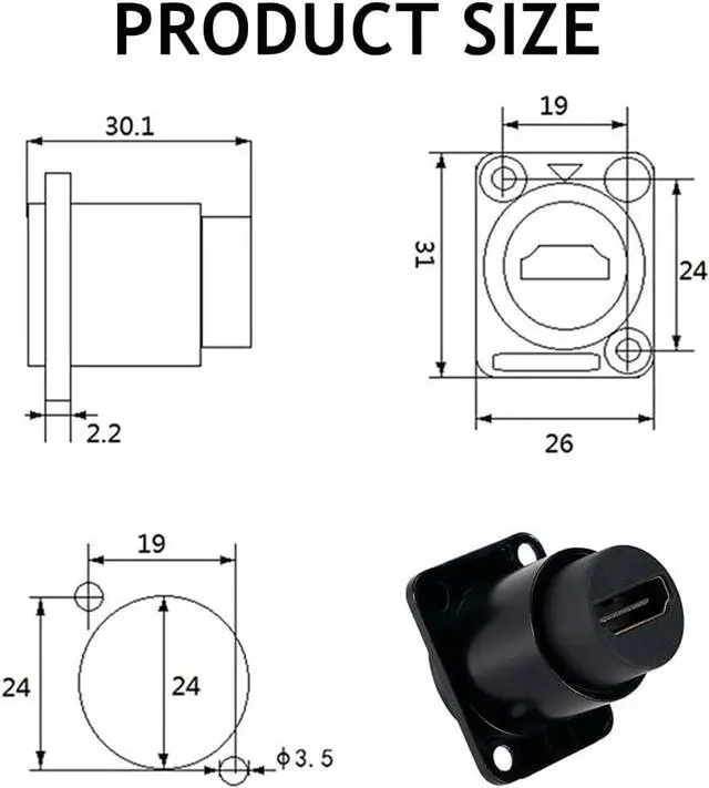 Alt view image 7 of 7 - 2Pack D-Type HDMI Coupler, HDMI Panel Mount Connector, Female to Female 4K Pass Through Adapter, HDMI Bulkhead Extension 4K 60hz 3D and HDR