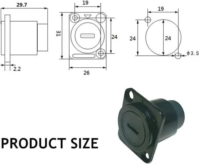 Alt view image 7 of 7 - 2PCS USB 3.1 Type C Panel Mount Coupler, D-Type Module USB C Pass Through Connector, Female to Female Bulkhead Extension Adapter