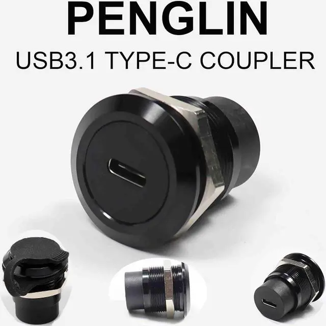 Alt view image 2 of 6 - 2PCS USB 3.1 Type C Panel Mount Coupler, Female to Female USB-C Feed Thru Converter Adapter Panel Mount DIY Jack with Dust Cover