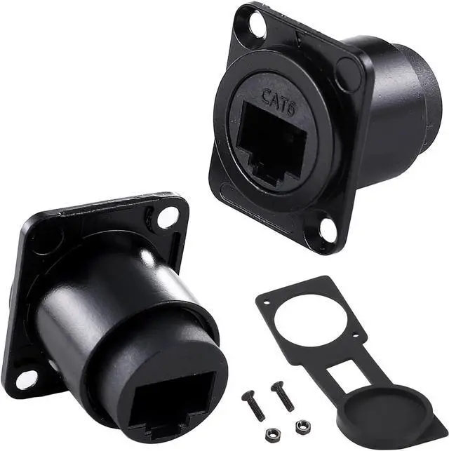 Main image of 2PCS RJ45 Panel Mount Coupler, Shielded D-Type RJ45 Connector, CAT6/CAT5E/CAT5 Female to Female LAN Network Bulkhead Pass Through Socket