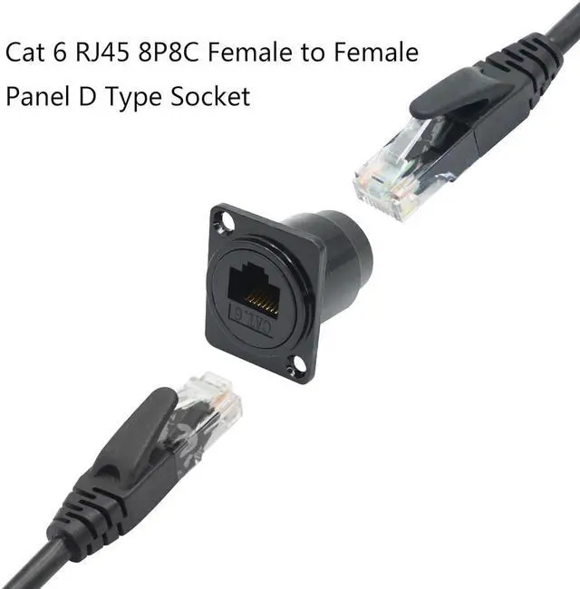 Alt view image 3 of 6 - 2Pcs RJ45 Panel Mount Connector,D-Type RJ45 Cat6 Female to Female Through Socket with Install Screw, RJ45 Network Ethernet Extension Coupler Adapter