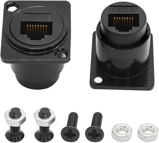 Main image of 2Pcs RJ45 Panel Mount Connector,D-Type RJ45 Cat6 Female to Female Through Socket with Install Screw, RJ45 Network Ethernet Extension Coupler Adapter