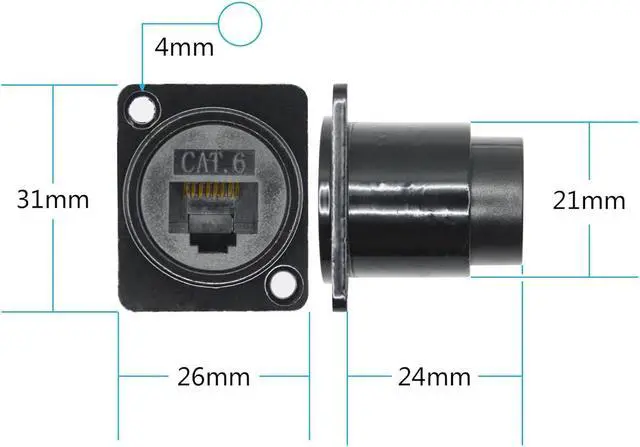 Alt view image 6 of 6 - 2Pcs RJ45 Panel Mount Connector,D-Type RJ45 Cat6 Female to Female Through Socket with Install Screw, RJ45 Network Ethernet Extension Coupler Adapter