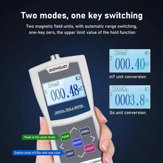 Alt view image 5 of 6 - Handheld Digital Gauss Meter 0-2400mT with Metal Probe High Accuracy Surface Magnetic Field Tester Automatic/Manual Data Recording Have N/S Function Accuracy ±2%