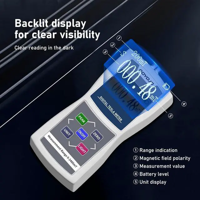 Alt view image 3 of 6 - Handheld Digital Gauss Meter 0-2400mT with Metal Probe High Accuracy Surface Magnetic Field Tester Automatic/Manual Data Recording Have N/S Function Accuracy ±2%