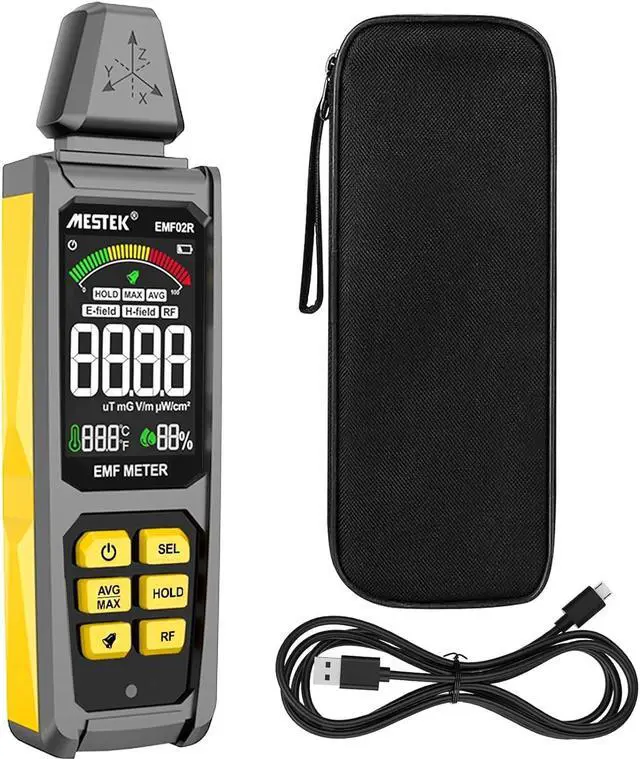 Main image of EMF Detector,  4 in 1 EMF Meter Radiation Detector, Electric Field,Radio Frequency Field Temperature, Magnetic Field Strength Meter, Rechargeable EMF Reader Home EMF Detection and Ghost Hunting