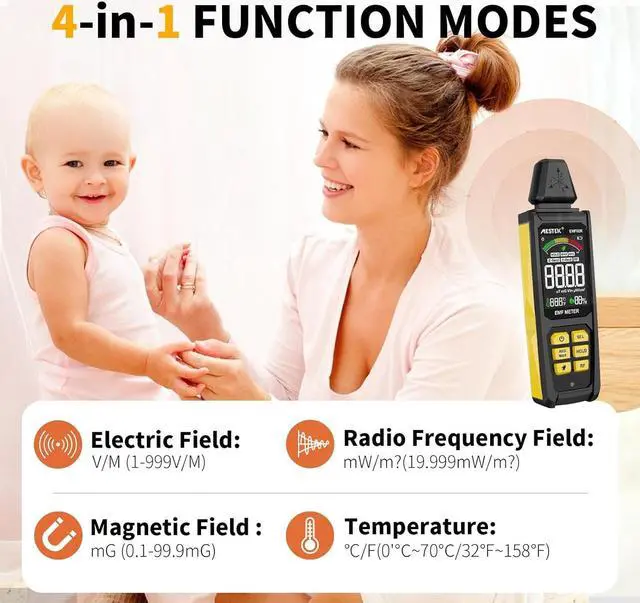 Alt view image 3 of 7 - EMF Detector,  4 in 1 EMF Meter Radiation Detector, Electric Field,Radio Frequency Field Temperature, Magnetic Field Strength Meter, Rechargeable EMF Reader Home EMF Detection and Ghost Hunting