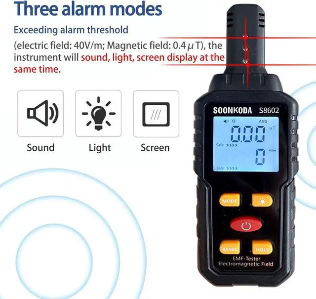 Alt view image 4 of 6 - 3 in 1 EMF Meter,EMF Reader,Electromagnetic Field Radiation Detector,EMF Tester for Home,EMF Detector with sound light alarm,Ghost Hunting Equipmetent