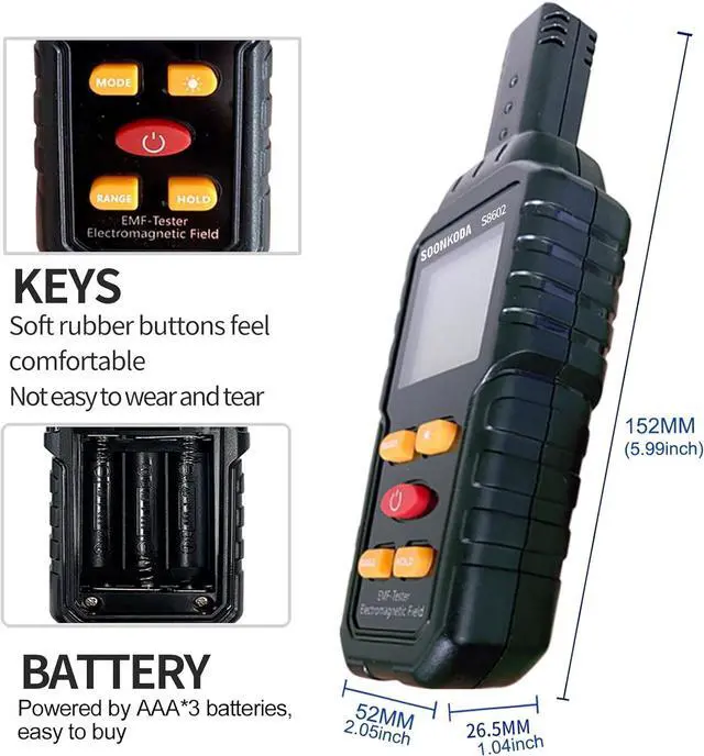 Alt view image 6 of 6 - 3 in 1 EMF Meter,EMF Reader,Electromagnetic Field Radiation Detector,EMF Tester for Home,EMF Detector with sound light alarm,Ghost Hunting Equipmetent