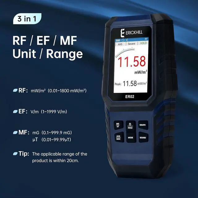 Alt view image 2 of 7 - EMF Meter,3-in-1Rechargeable Digital Electromagnetic Field Radiation Detector for EF RF MF,5G Cell Tower, WiFi Signal Detector, for Home&Office EMF Inspections, and Ghost Hunting