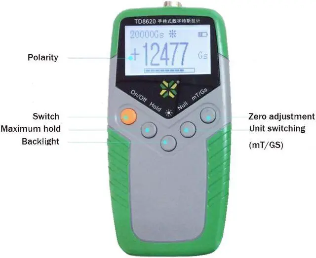 Alt view image 2 of 6 - Handheld Digital Tesla Meter High Precision Gaussmeter Fluxmeter Surface Magnetic Field Tester with Probe 0-2400mT