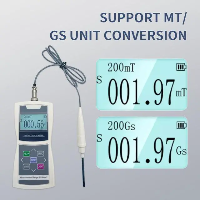 Alt view image 4 of 7 - Digital Tesla Meter Handheld Gaussmeter Surface Magnetic Field Tester 0-2500mT Accuracy ±5% with N/S Function for Measuring Surface Magnetic Field of Permanent,Mechanical Parts,Magnetic Separator