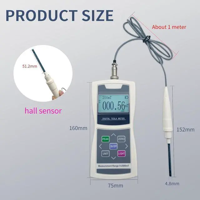 Alt view image 3 of 7 - Digital Tesla Meter Handheld Gaussmeter Surface Magnetic Field Tester 0-2500mT Accuracy ±5% with N/S Function for Measuring Surface Magnetic Field of Permanent,Mechanical Parts,Magnetic Separator