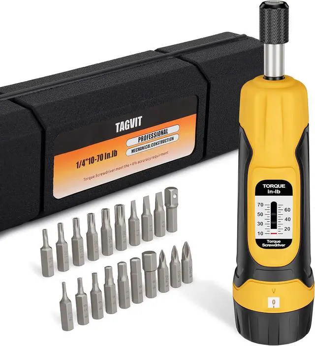 Main image of Torque Screwdriver, 10-70 in-lbs Torque Wrench Screwdriver Set, 1/4 Drive Inch Pound Torque Screwdriver with 20 S2 Bits and Case for Tools, Bike Repairing and Mounting