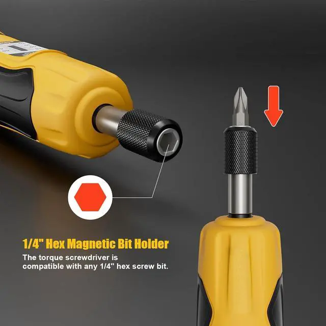 Alt view image 4 of 7 - Torque Screwdriver, 10-70 in-lbs Torque Wrench Screwdriver Set, 1/4 Drive Inch Pound Torque Screwdriver with 20 S2 Bits and Case for Tools, Bike Repairing and Mounting