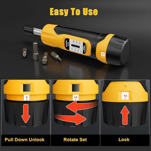 Alt view image 5 of 7 - Torque Screwdriver, 10-70 in-lbs Torque Wrench Screwdriver Set, 1/4 Drive Inch Pound Torque Screwdriver with 20 S2 Bits and Case for Tools, Bike Repairing and Mounting