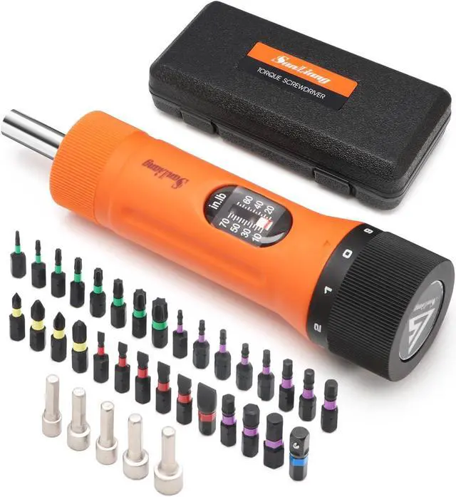 Main image of 36Pcs Torque Screwdriver Wrench Driver Set 10-70 Inch Pounds lbs with 29 S2 Bits,5 Drive Sockets ,1/4" Socket Adapter for Maintenance,Tools, Bike Repairing and Mounting.