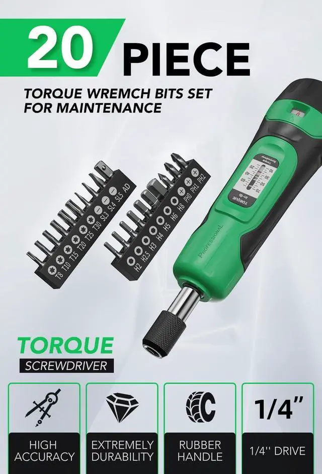 Alt view image 6 of 7 - Torque Screwdriver, 1/4" Drive Screwdriver Torque Wrench 10-70 Inch Pounds, Torque Screwdriver Wrench Set, 20 Pcs Torque Wrench Bits Set for Bike,Tool,Maintenance
