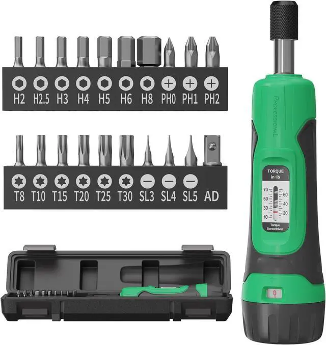 Main image of Torque Screwdriver, 1/4" Drive Screwdriver Torque Wrench 10-70 Inch Pounds, Torque Screwdriver Wrench Set, 20 Pcs Torque Wrench Bits Set for Bike,Tool,Maintenance