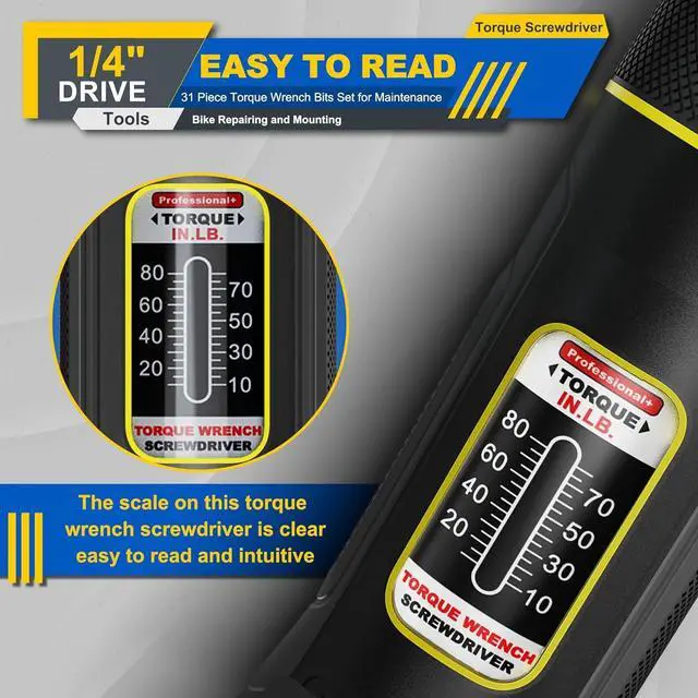 Alt view image 4 of 4 - 1/4 Inch Long Drive Torque Screwdriver Wrench Set, 10-80 in.-lb., S2 Steel, 32 Pcs for Bicycle Mechanics, Mechanical Equipment, and Scope Mounting