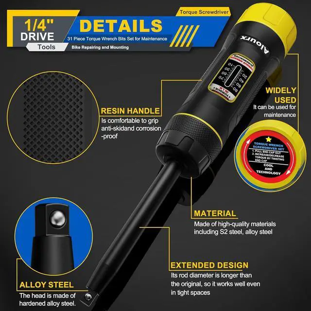 Alt view image 3 of 4 - 1/4 Inch Long Drive Torque Screwdriver Wrench Set, 10-80 in.-lb., S2 Steel, 32 Pcs for Bicycle Mechanics, Mechanical Equipment, and Scope Mounting
