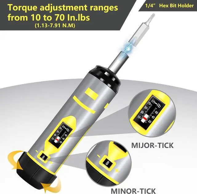 Alt view image 2 of 7 - Torque Screwdriver Wrench Set 10-70 Inch Pounds / 8N.m for Professional Maintenance, Firearms Accurizing Gunsmithing, Scope Mounting, with 1/4" Socket, Hex, Torx, Slotted S2 Bits, Rubber Handle, Gray