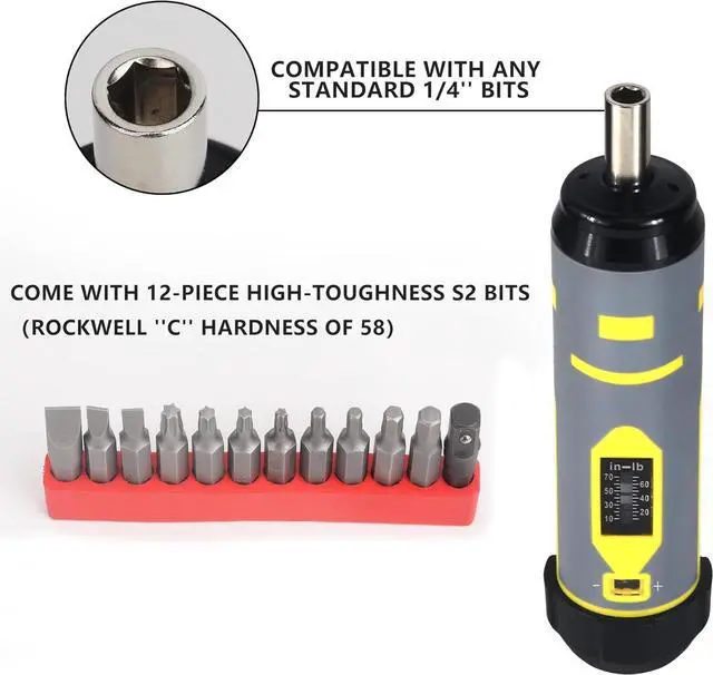 Alt view image 5 of 7 - Torque Screwdriver Wrench Set 10-70 Inch Pounds / 8N.m for Professional Maintenance, Firearms Accurizing Gunsmithing, Scope Mounting, with 1/4" Socket, Hex, Torx, Slotted S2 Bits, Rubber Handle, Gray