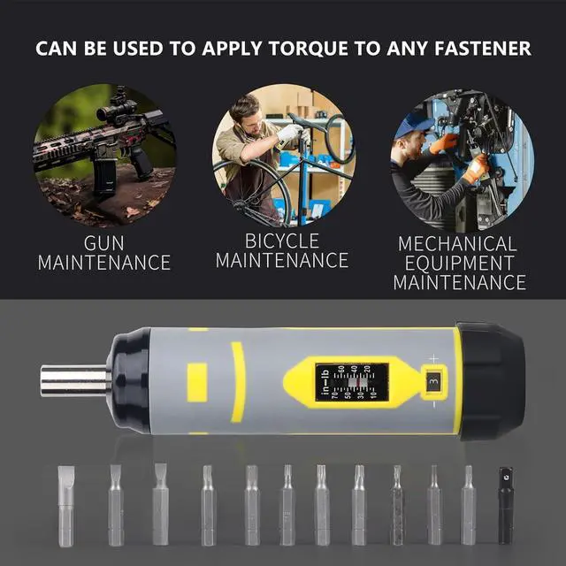 Alt view image 6 of 7 - Torque Screwdriver Wrench Set 10-70 Inch Pounds / 8N.m for Professional Maintenance, Firearms Accurizing Gunsmithing, Scope Mounting, with 1/4" Socket, Hex, Torx, Slotted S2 Bits, Rubber Handle, Gray