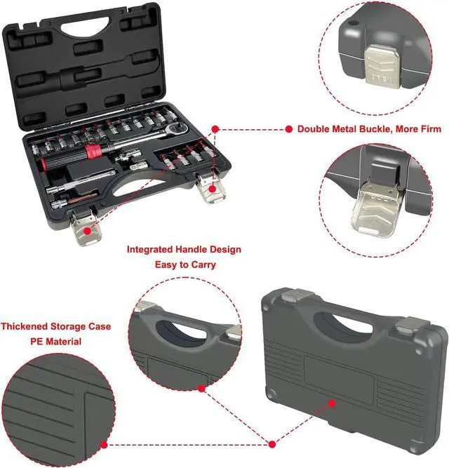 Alt view image 4 of 6 - 22PCS Bike Torque Wrench Set,1/4inch Drive Click Torque Screwdriver,17.7-194.7IN.LB/ 2-22NM,Bicycle Tool Kit With Allen Wrench,Torx Bit Set and Dual-Direction Reversible Ratcheting Wrench Set