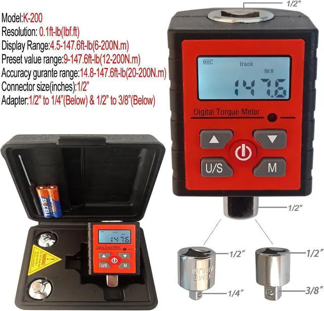 Alt view image 2 of 6 - Digital Torque Adapter 1/2" Drive include adapters for 3/8" and 1/4" 4.5-147.6 ft-lb Torque Wench Converter with alarm torque settings torque meter tester