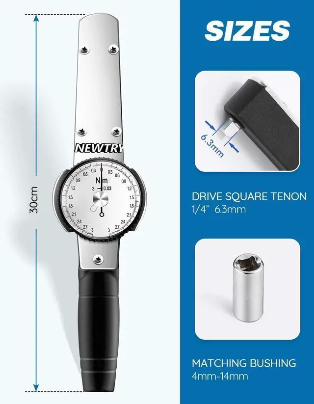 Alt view image 2 of 7 - Dial Torque Wrench, 0.3-3N.m Dial Indicator Torque Wrench with Sockets Set (4-14mm), Precision Torque Meter, 1/4 inch pound Dial Torque Wrench Torque Force Tester