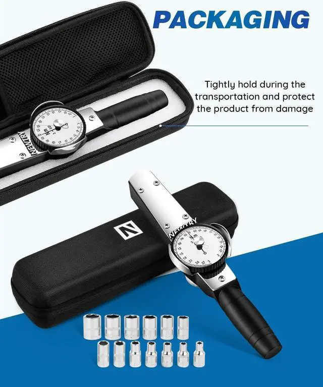 Alt view image 7 of 7 - Dial Torque Wrench, 0.3-3N.m Dial Indicator Torque Wrench with Sockets Set (4-14mm), Precision Torque Meter, 1/4 inch pound Dial Torque Wrench Torque Force Tester