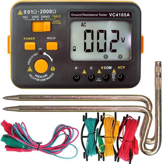 Main image of VC4105A Earth Resistance Tester Digital Grounding Resistance Meter 20/200/2000 Ground Resistance 750V AC Voltage Measure Backlight LCD Display Data Hold