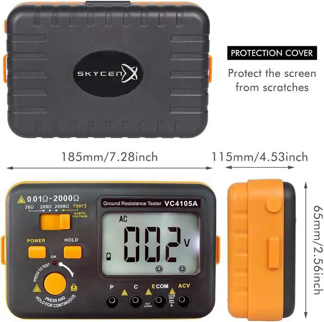 Alt view image 5 of 7 - VC4105A Earth Resistance Tester Digital Grounding Resistance Meter 20/200/2000 Ground Resistance 750V AC Voltage Measure Backlight LCD Display Data Hold