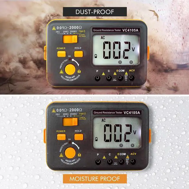Alt view image 6 of 7 - VC4105A Earth Resistance Tester Digital Grounding Resistance Meter 20/200/2000 Ground Resistance 750V AC Voltage Measure Backlight LCD Display Data Hold
