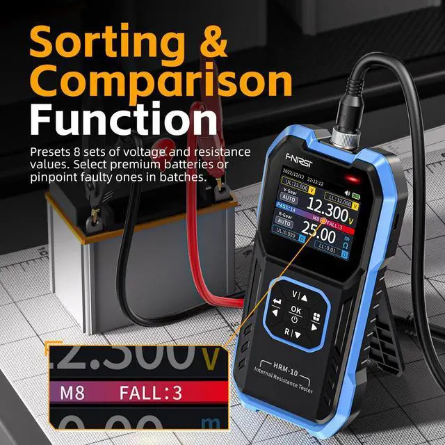 Alt view image 4 of 7 - HRM-10 Voltage Internal Resistance Battery Tester,Battery Voltage Meter for Types of Batteries, Car Battery Tester, AAA AA Battery, 100V 200, Digital Battery Analyzer for Household Automotive