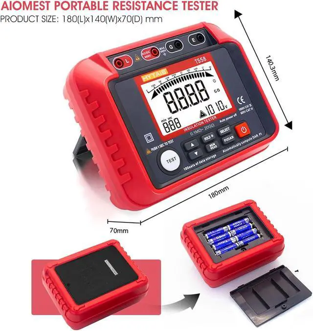 Alt view image 5 of 7 - Megohmmeter 0.1M-20G Digital Insulation Resistance Tester with 50V/100V/250V/500V/1000V Output Voltage, Data Logging, 10V~600V AC/DC Voltmeter Megohm Meter w/Test Lead & Zipper Bag