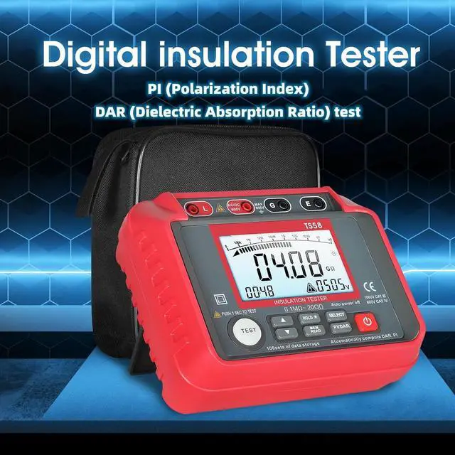 Alt view image 4 of 7 - Megohmmeter 0.1M-20G Digital Insulation Resistance Tester with 50V/100V/250V/500V/1000V Output Voltage, Data Logging, 10V~600V AC/DC Voltmeter Megohm Meter w/Test Lead & Zipper Bag