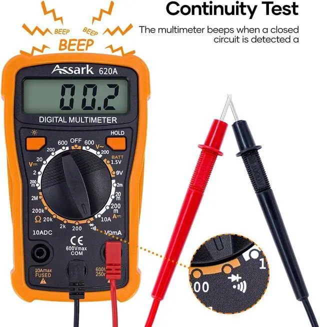 Alt view image 4 of 7 - Digital Multimeter Voltage Tester, 2000 Counts Multimeter Measure AC DC Voltage DC Current, Meter Tester Test Volt Ohm Amp Diode Continuity,Resistance,Backlit LCD Display,Data Hold Function