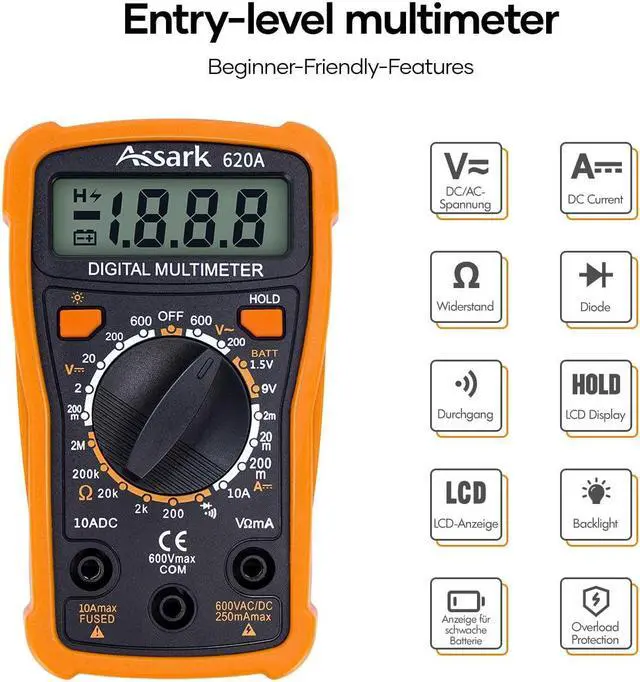 Alt view image 6 of 7 - Digital Multimeter Voltage Tester, 2000 Counts Multimeter Measure AC DC Voltage DC Current, Meter Tester Test Volt Ohm Amp Diode Continuity,Resistance,Backlit LCD Display,Data Hold Function